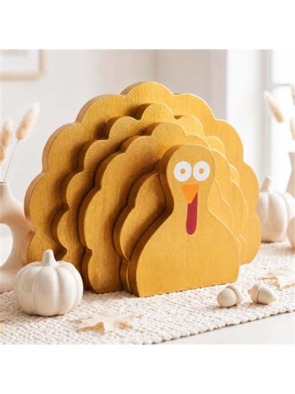 Golden Stackable Wooden Turkey Table Sign Thanksgiving Fall Decor